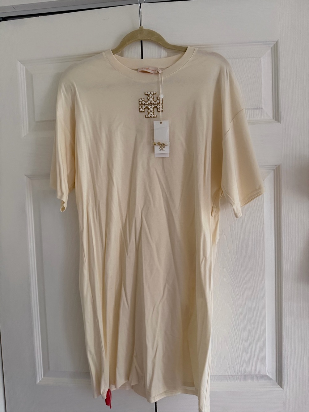Tory Burch Cream Short Sleeve Tee Shirt Dress